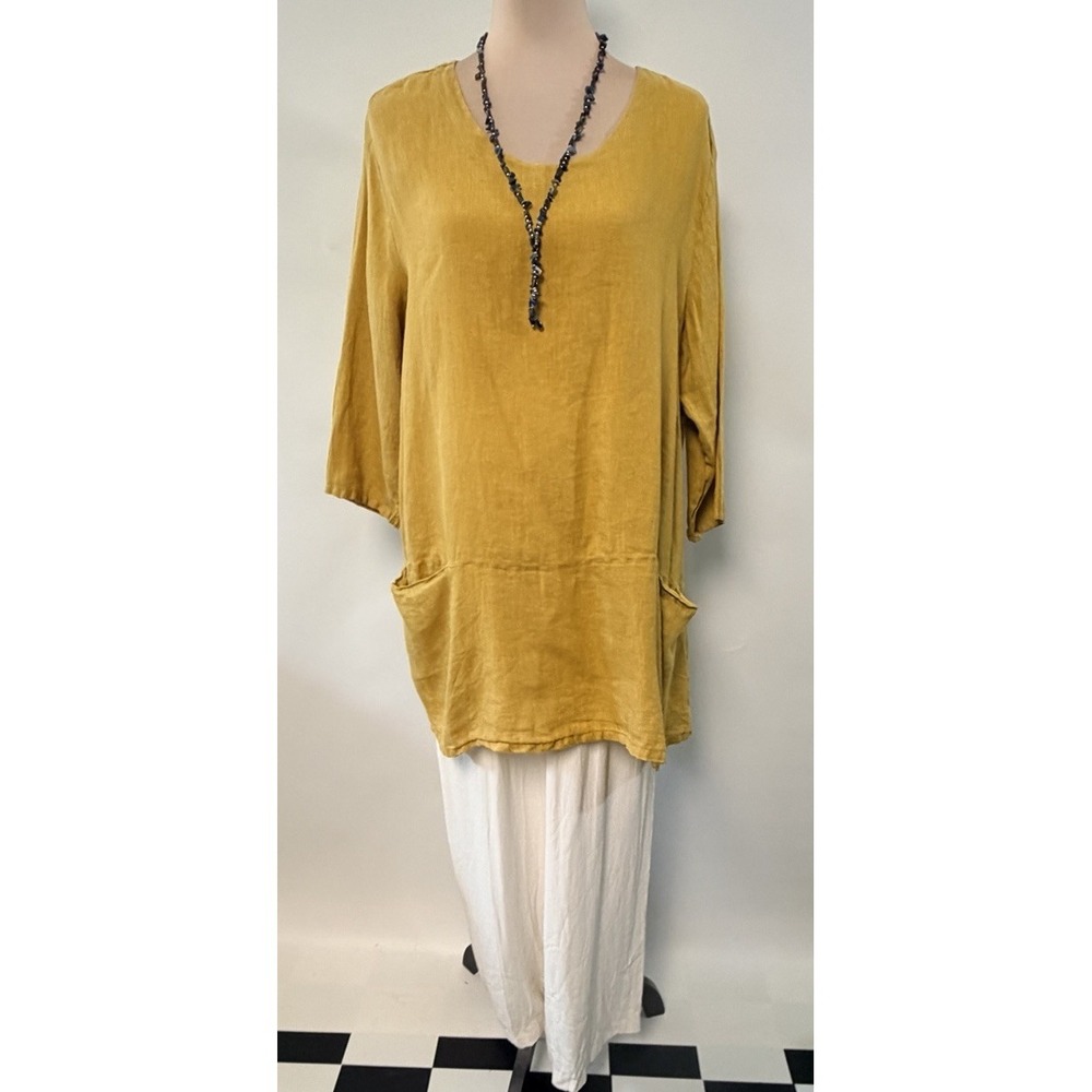 Match Point Womens 100% Linen Tunic Top Medium Oversized Coastal Lagenlook Artsy
